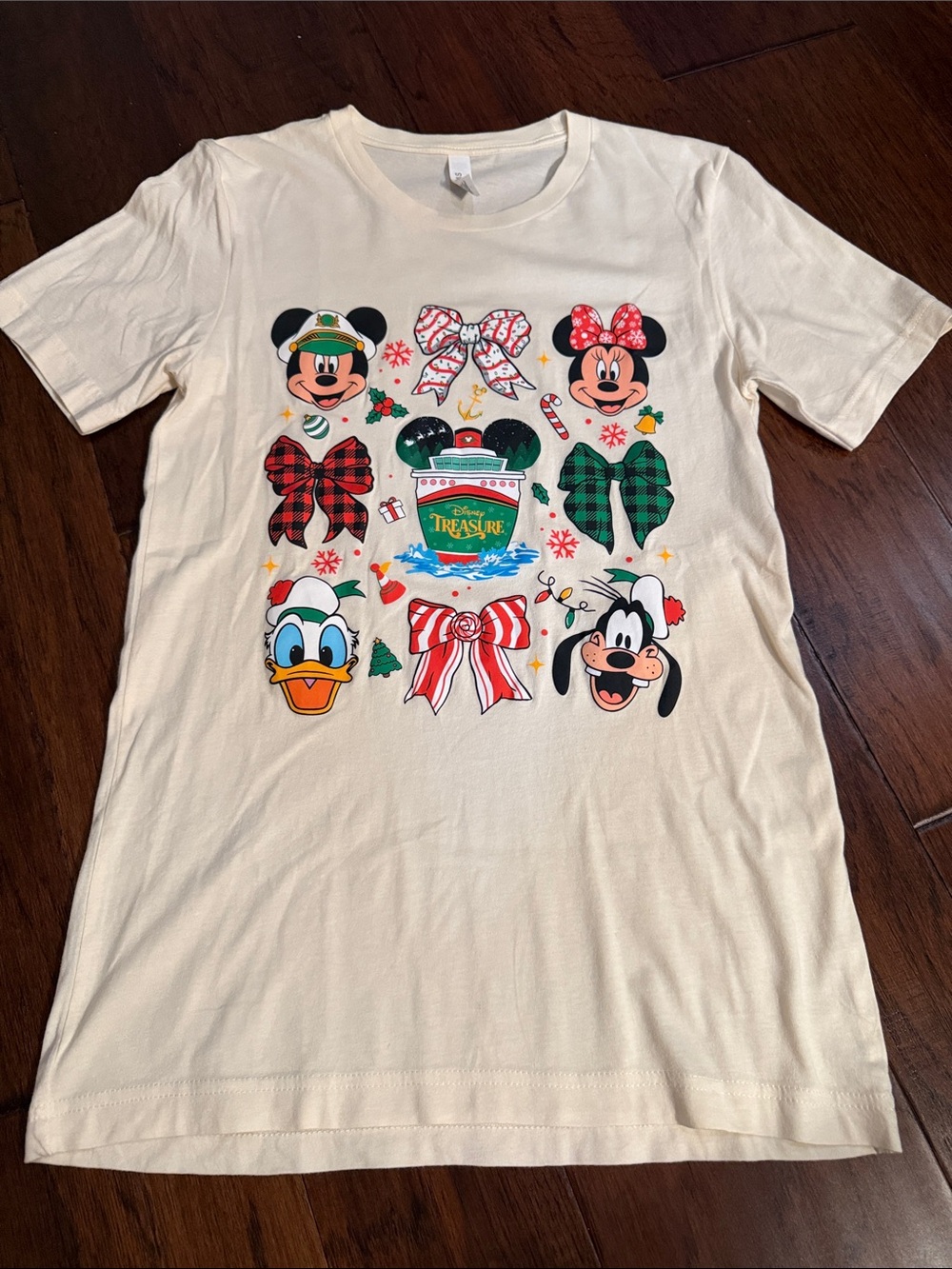Disney Cream Short Sleeve Tee with Holiday Character Icons
